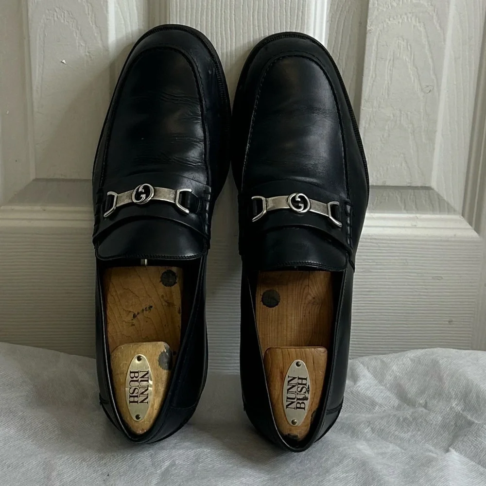 Gucci Gucci Black Leather Interlocking G Penny Loafers Size 8